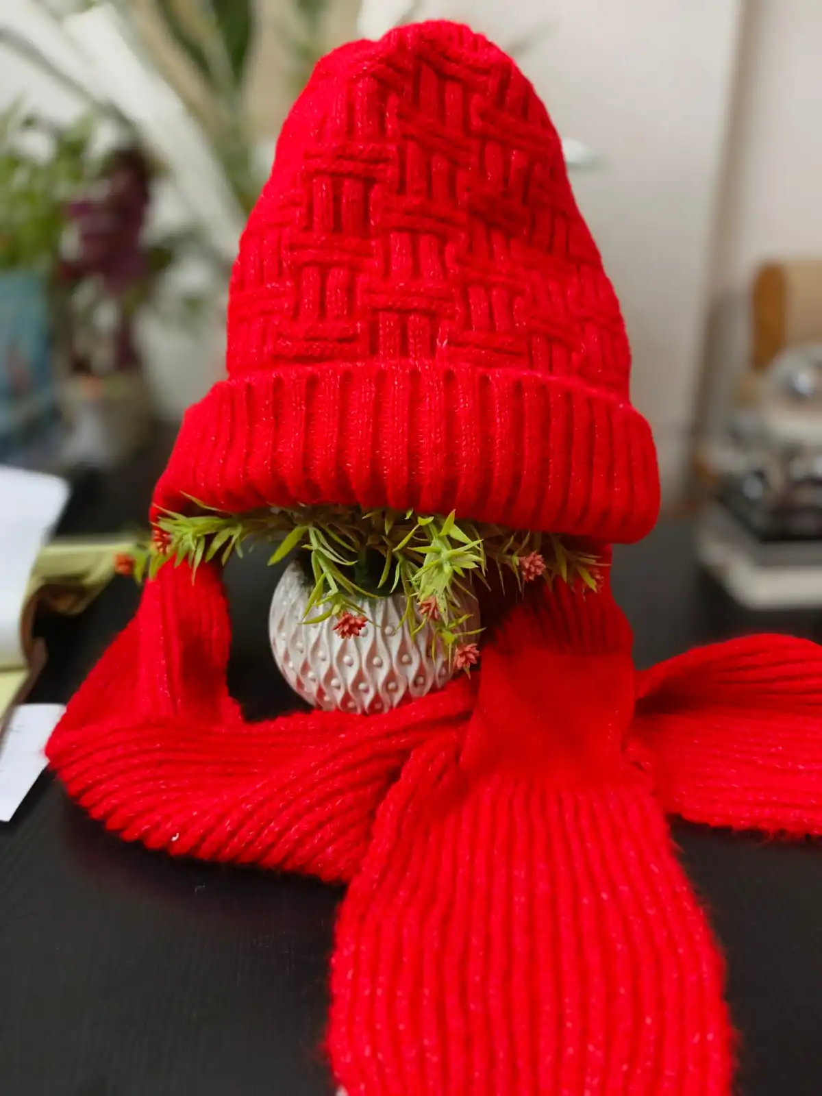 Windproof Cap with Scarf Wine (RED)